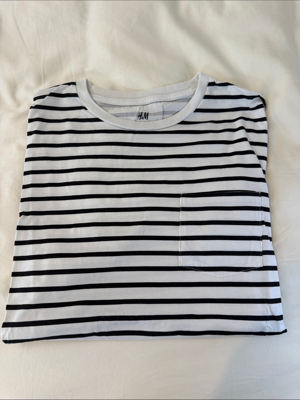H&M White and Black Striped Pocket Tee